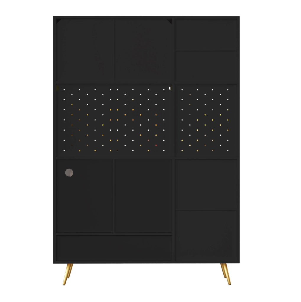 Mobile alto da cucina con LED, prese USB e AC, 120x40x176 cm, ripiani e anta ribalta, nero