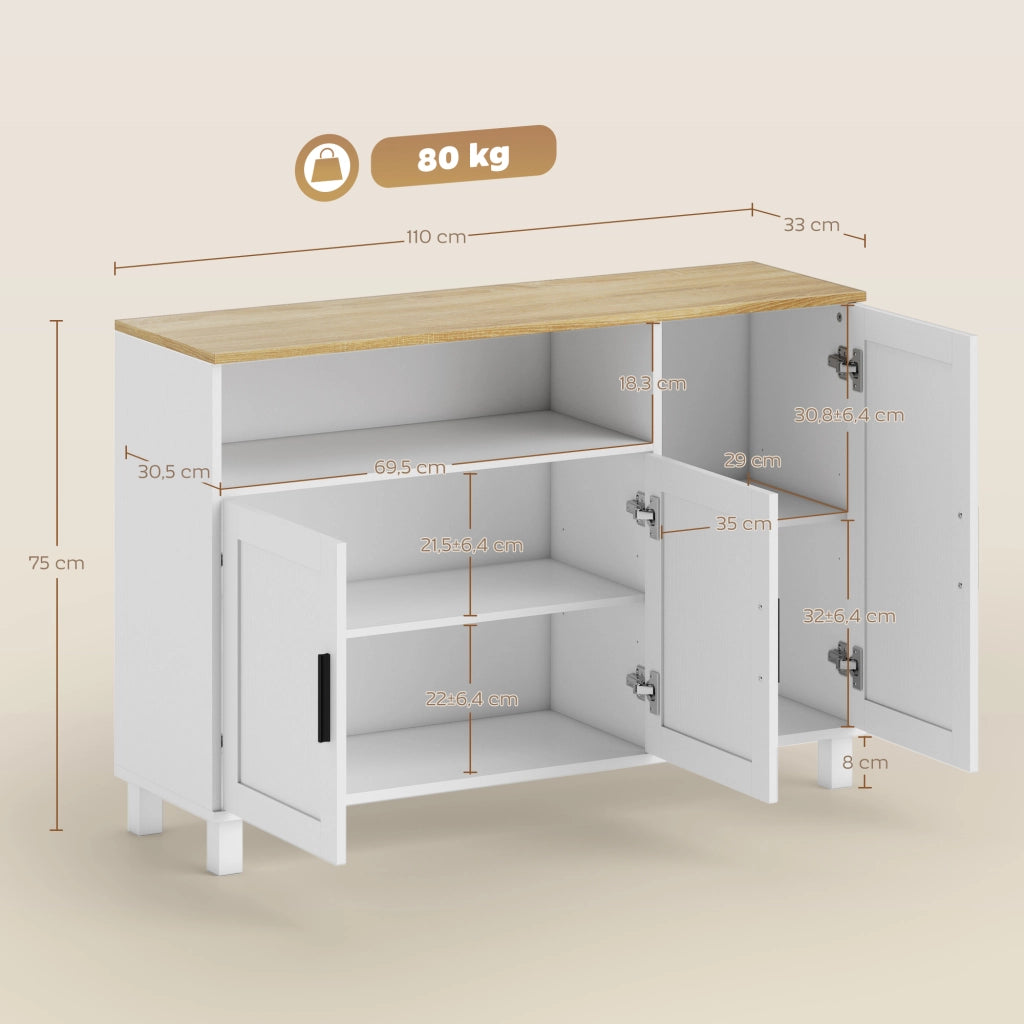 Credenza con 3 Ante e Ripiani Regolabili ¨C Xylo ¨C Bianco 110x33x75 cm