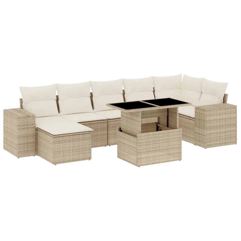Set Divano da Giardino 8 pz con Cuscini Beige in Polyrattan 3269318