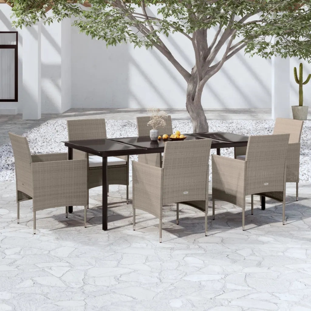 Set da Pranzo da Giardino 7 pz con Cuscini Beige e Nero 3099297
