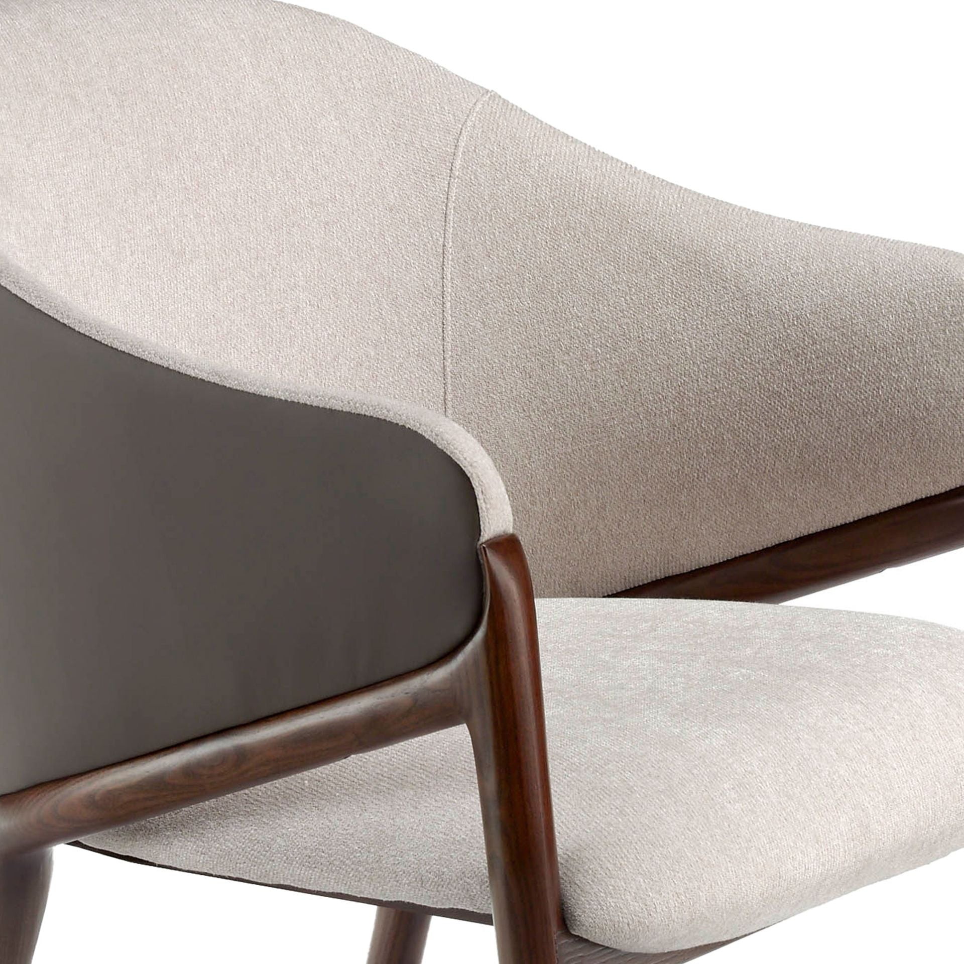 Sedia in tessuto beige ed ecopelle visone scuro