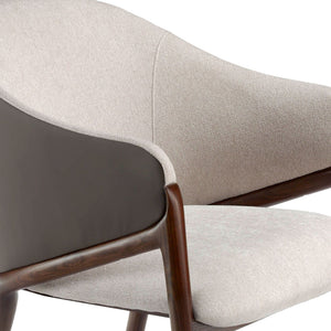 Sedia in tessuto beige ed ecopelle visone scuro