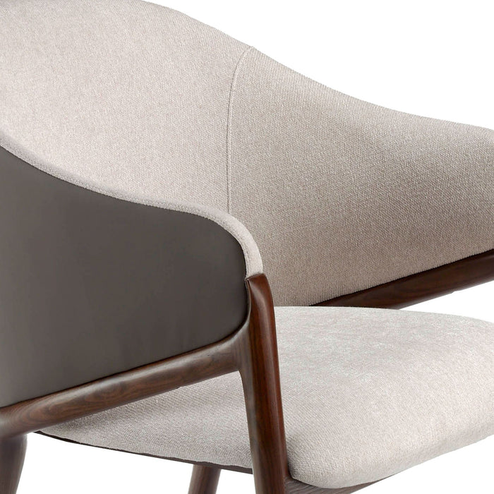 Sedia in tessuto beige ed ecopelle visone scuro