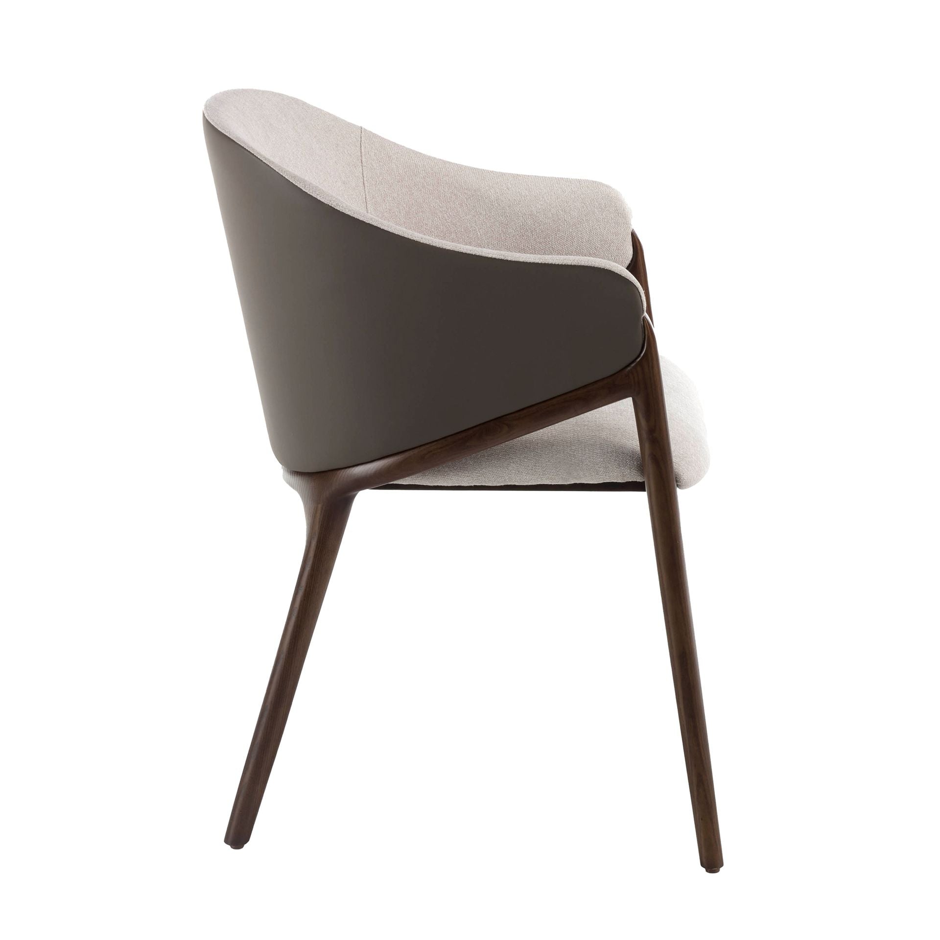 Sedia in tessuto beige ed ecopelle visone scuro