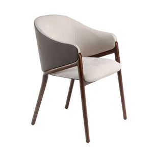 Sedia in tessuto beige ed ecopelle visone scuro