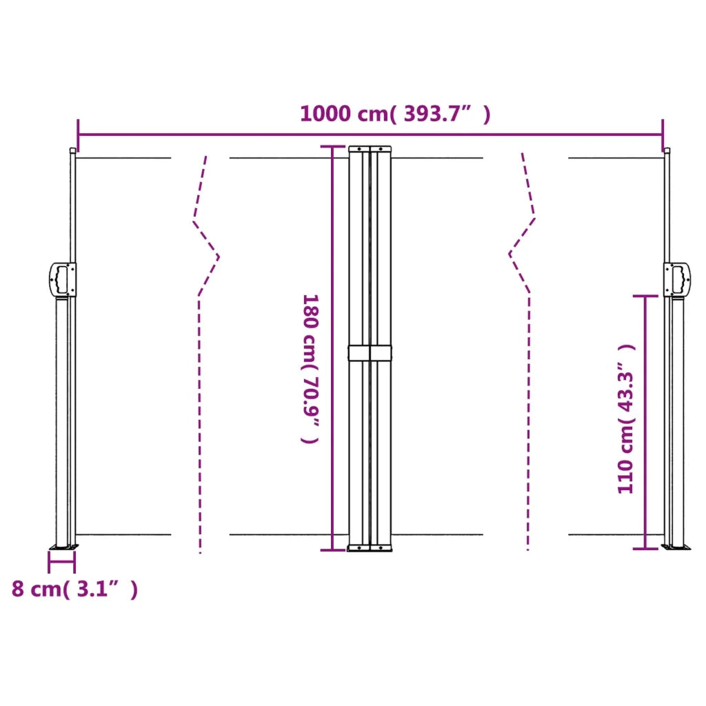 Tenda da Sole | Tenda parasole Laterale Retrattile Bianco 180x1000 cm