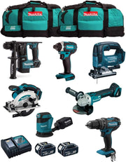 MAKITA Kit MK702 (DDF482 + DHR171 + DGA504 + DTD152 + DJV182 + DSS610 + DBO180 + 2 Batterie 5,0 Ah + Caricabatterie + 2 x LXT600)