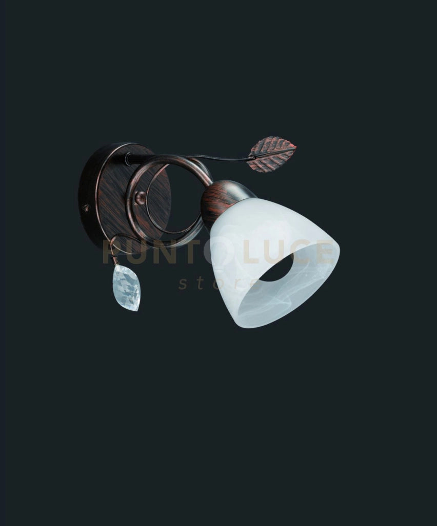 TRADITIO APPLIQUE METALLO RUGGINE ANTICO VETRO BIANCO CON GEMMA TRASPARENTE SPORGENZA 29CM 1 LUCE ATTACCO E27