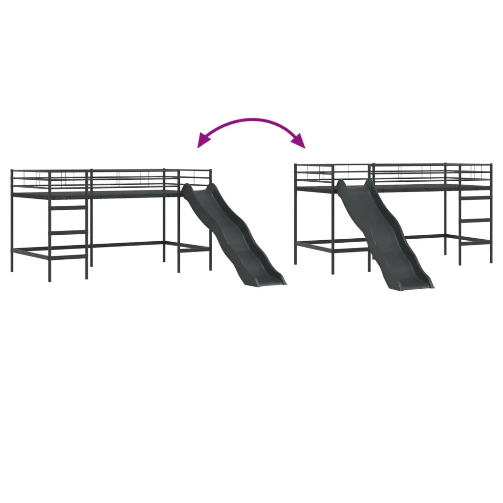 Letto loft per Bambini | Letto Infantile | Lettino con scivolo Nero e antracite 90 x 200 cm