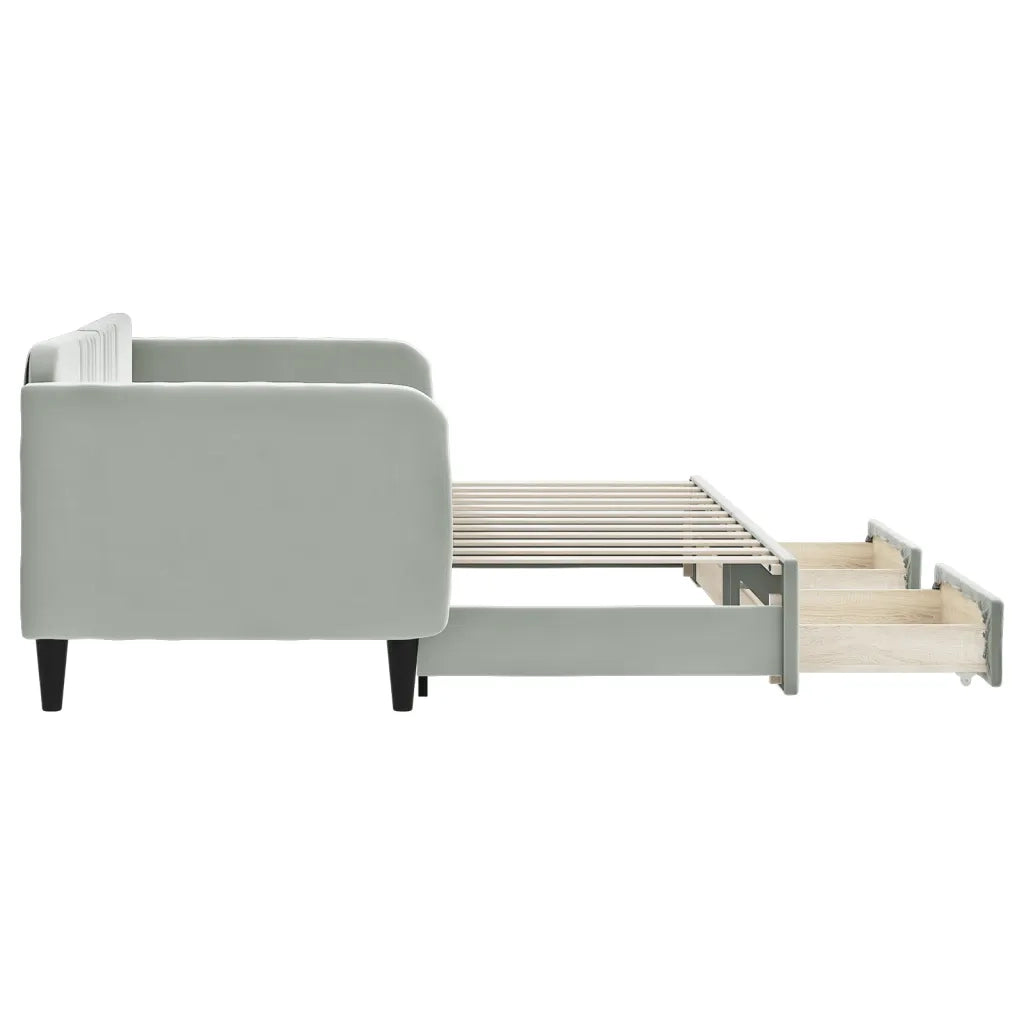 Divano Letto Estraibile Cassetti Grigio Chiaro 80x200cm Velluto