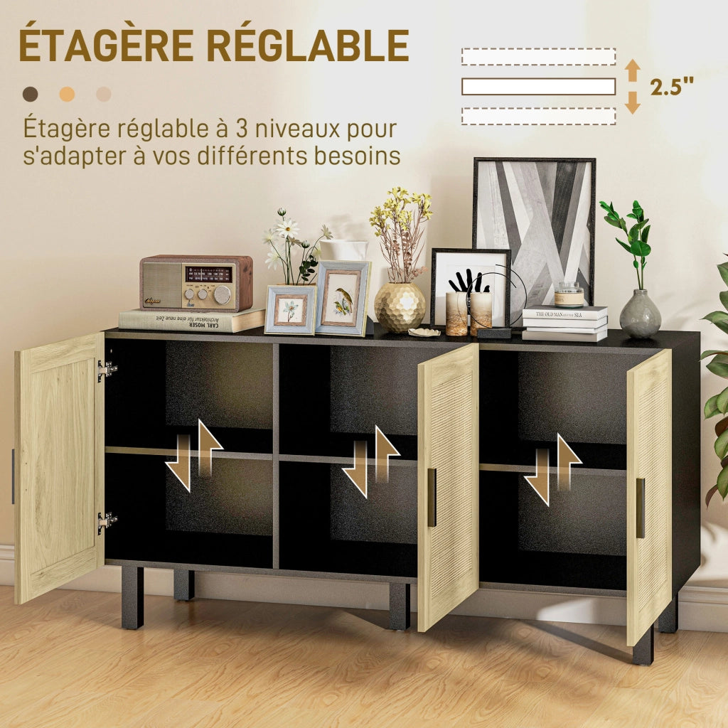 Armadio con ante effetto cannicciato e ripiani regolabili ¨C Minimal ¨C 136x41x70 cm nero e legno naturale