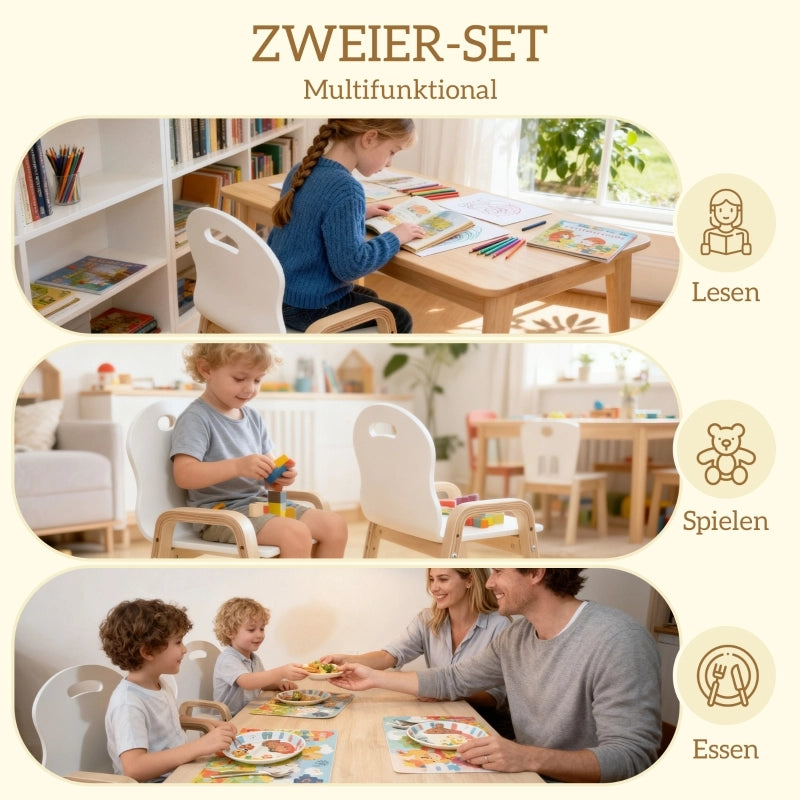 SEDIA PER BAMBINI Regolabile 39x34x49,5/53,5/57,5/61,5 cm Legno Bianco Set 2 pezzi
