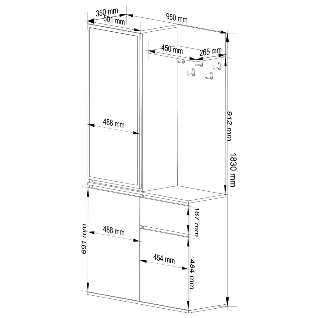 Mobile ingresso ENTRO Cashmere 95 cm con specchio e scarpiera
