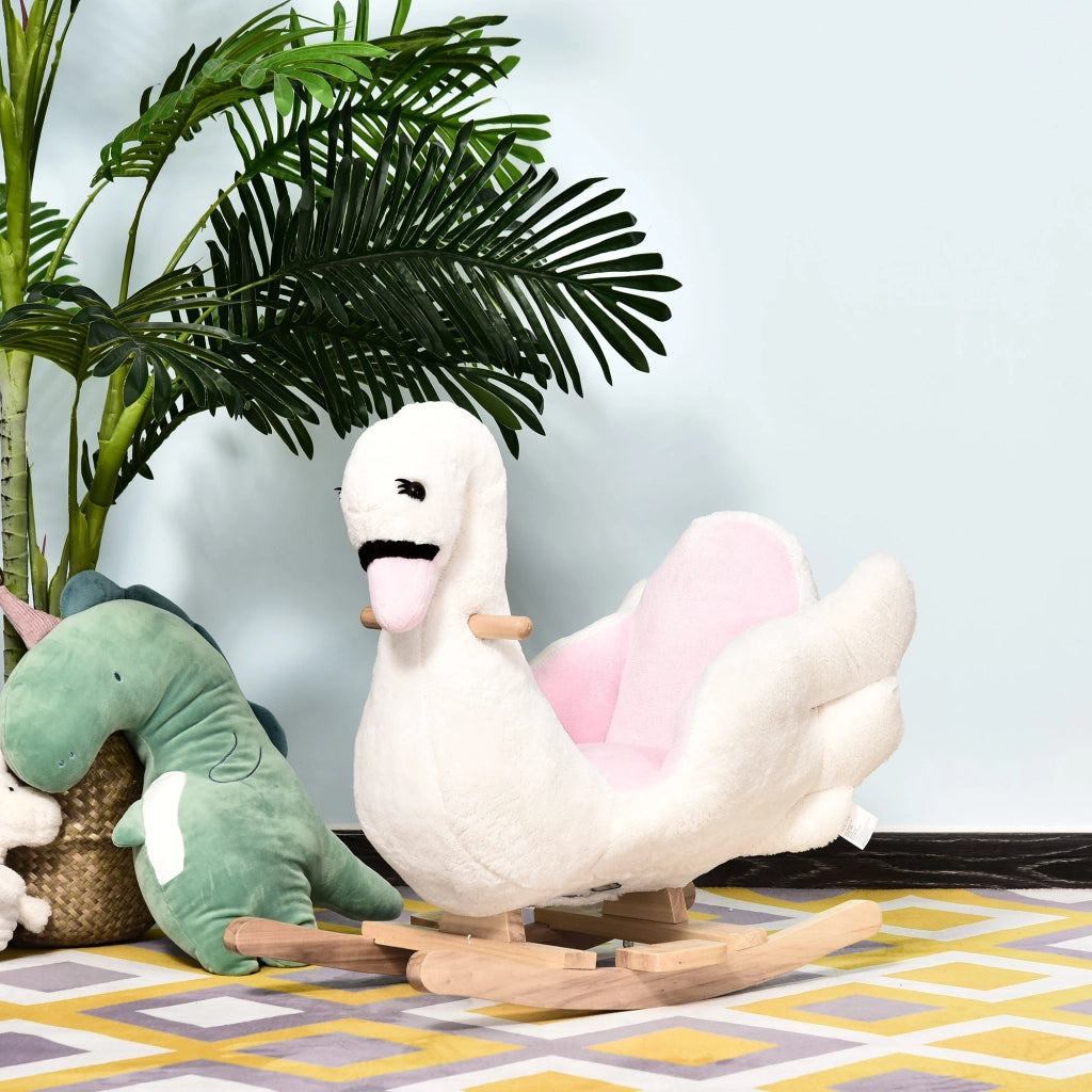 Cavallo a Dondolo per Bambini ¨C zephmum ¨C Legno e Metallo, Peluche, 60x32x55cm, Bianco