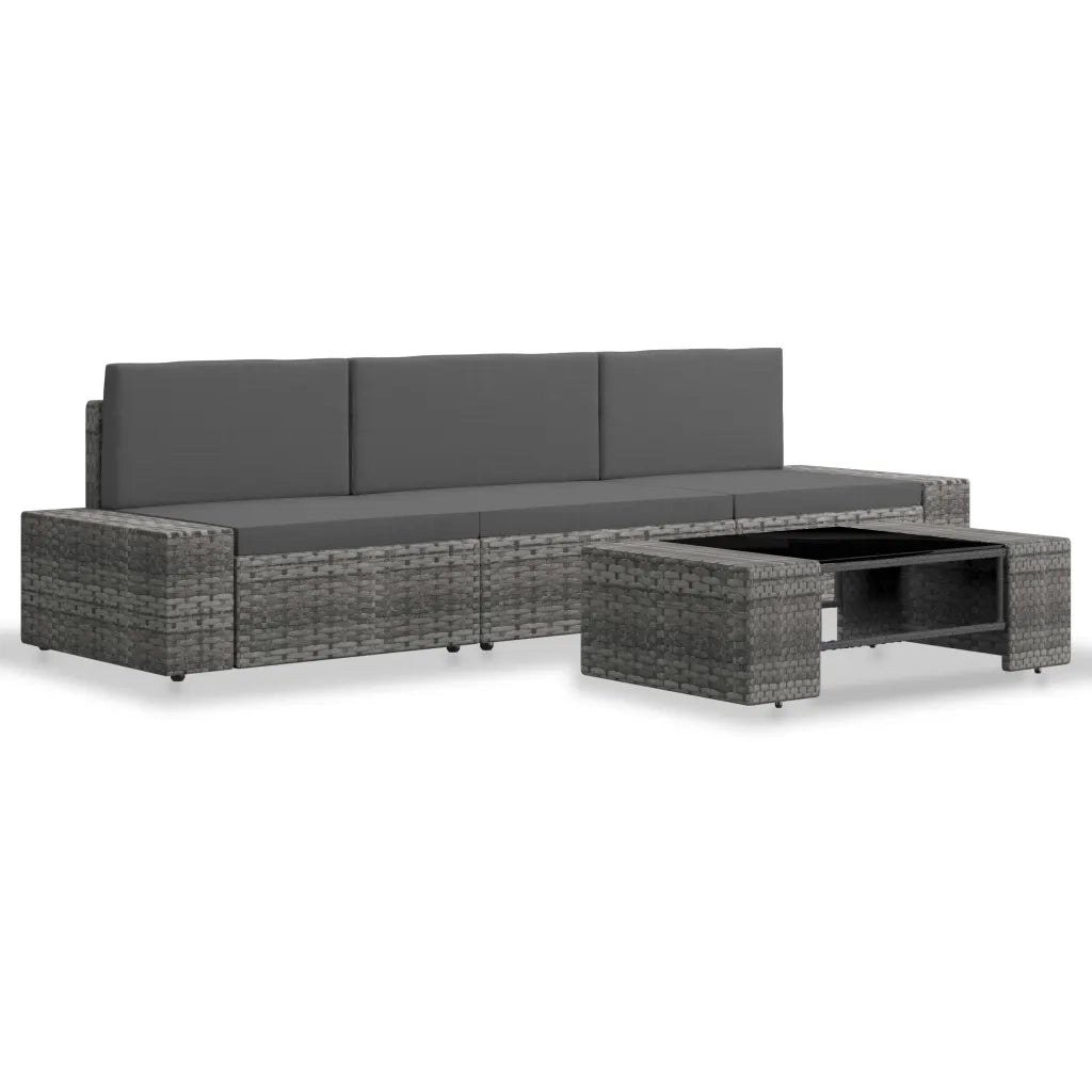 Set Divani da Giardino 4 pz in Polyrattan Grigio 3054601