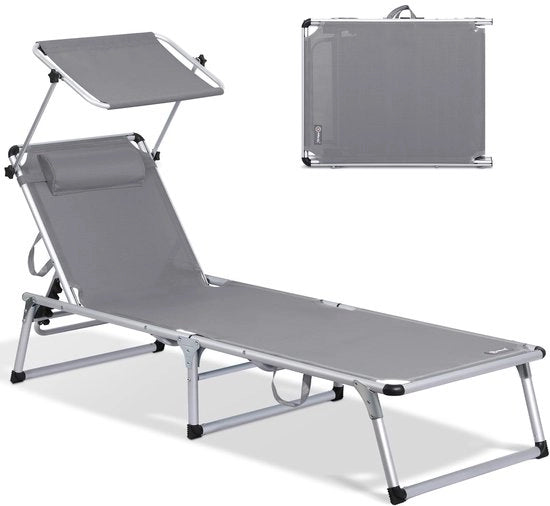 Seduta per giardino pieghevole - Leggera - In lega di alluminio - Schienale regolabile su 5 posizioni - Adatta per zonche - Massimo carico 136 kg - Dimensioni 190 x 60 cm - Seduta per giardino da spiaggia