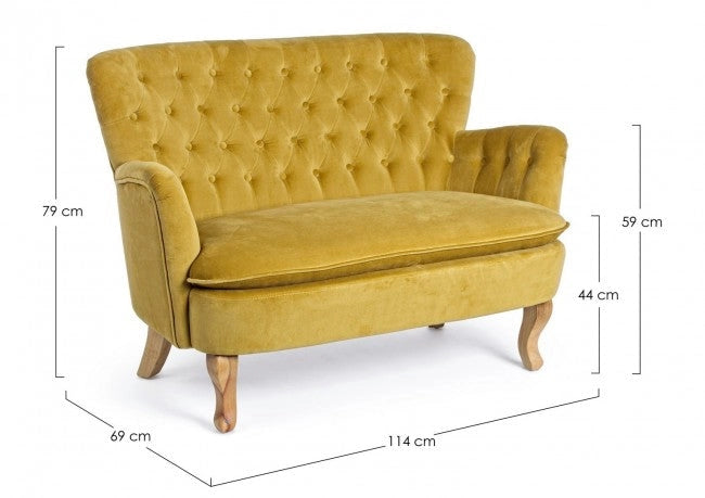 Divano 2 Posti 114x69x79 cm Orlins in Velluto Senape