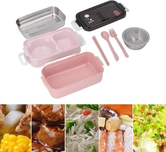 Lunchbox 2-Laags Geïsoleerd, Vouwgesp, Roestvrijstaal, Extra Isolazione, Colore Koraalroze