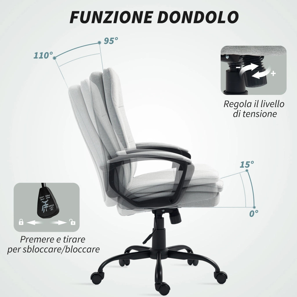 Sedia da Ufficio Ergonomica 63x70x102-112 cm Altezza Regolabile e Dondolo Grigio