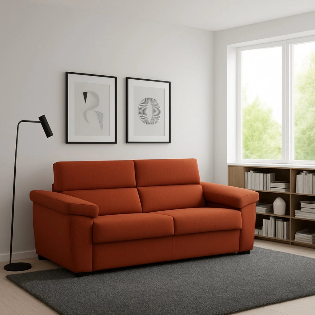 Pisogne, Divano Fisso 2 Posti Sfoderabile Made in Italy, 185x95x100h cm Arancione