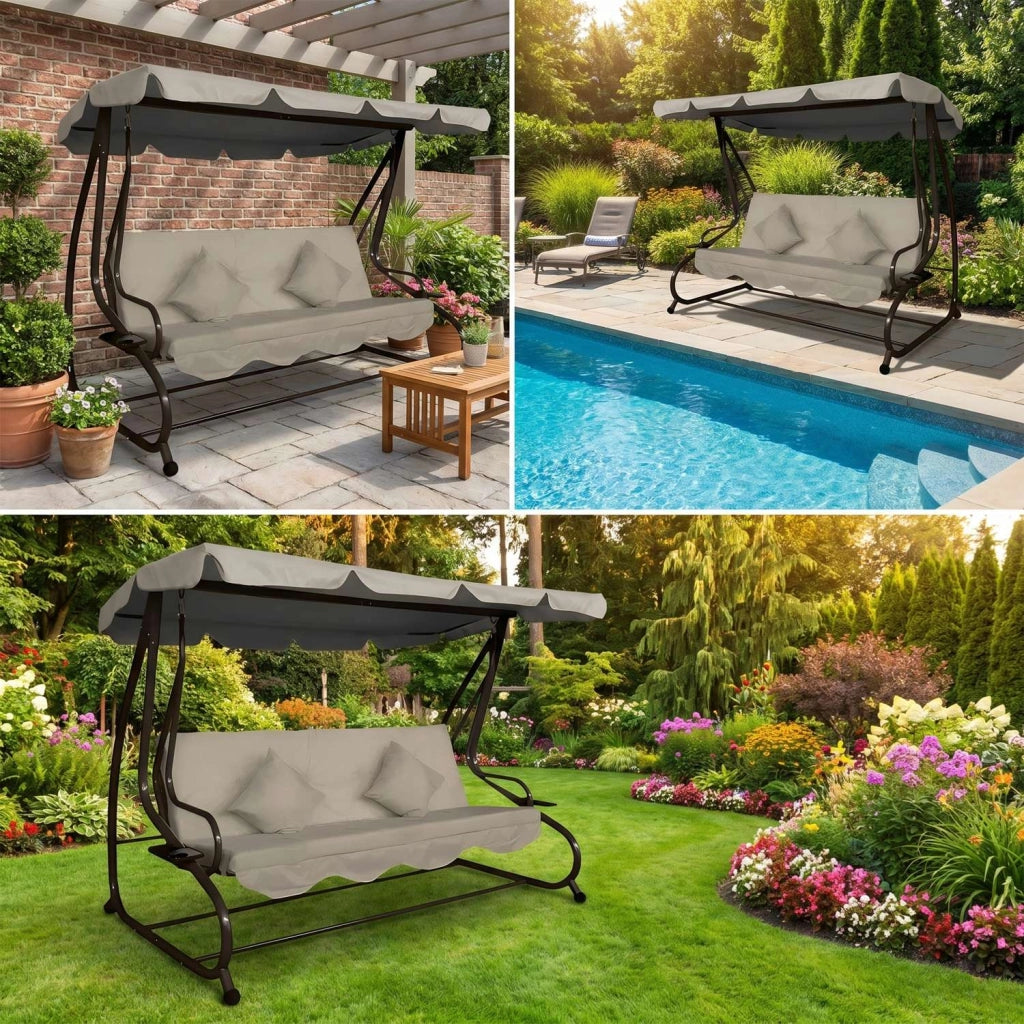 Marvin Harmony Dondolo Letto da Giardino 4 Posti con Tetto Parasole Struttura in Acciaio e Cuscino Imbottito 10 cm Altal