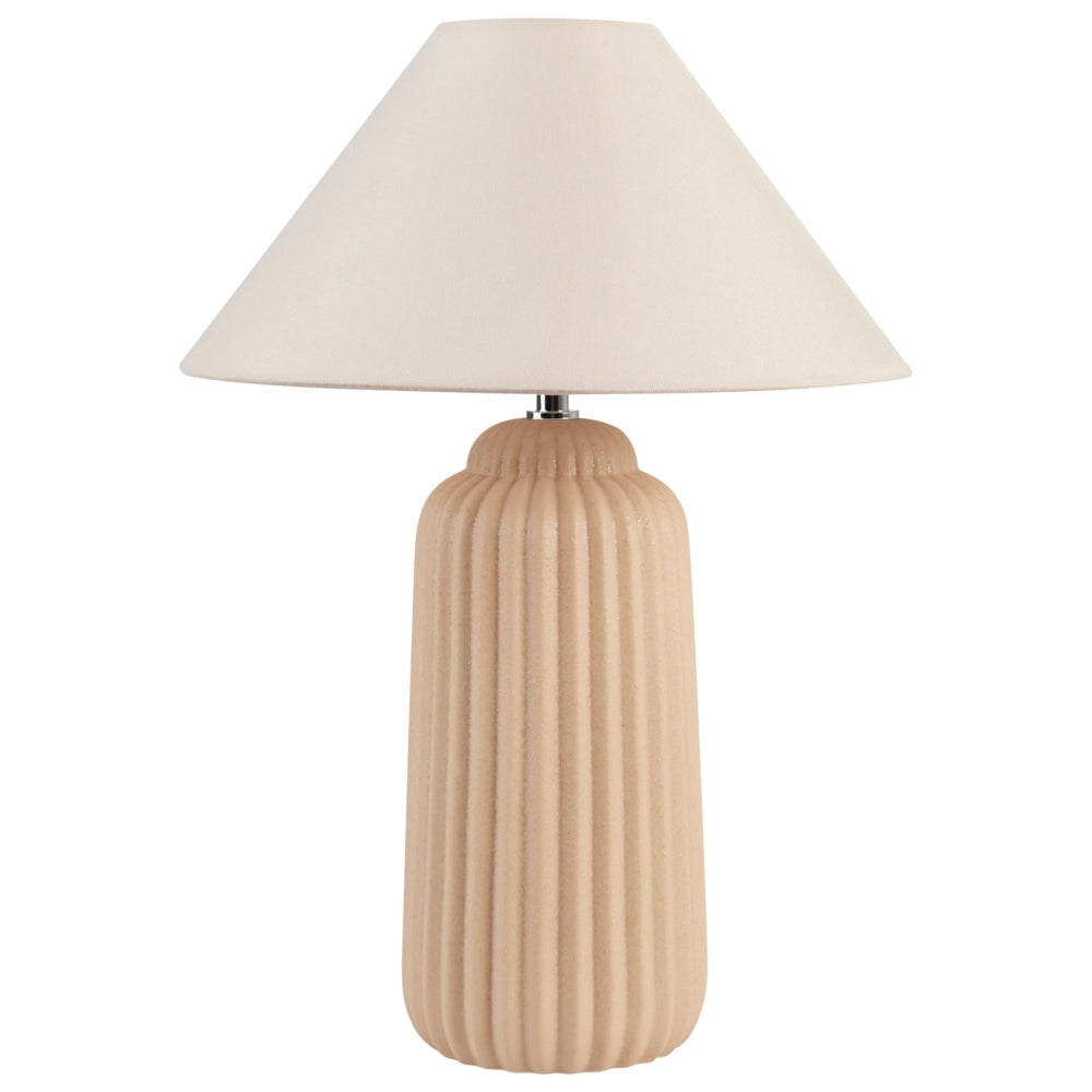 Lampada da tavolo Beige Paralume a cono in ceramica Base rigata Comodino Soggiorno Camera da letto Illuminazione