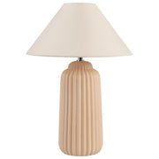 Lampada da tavolo Beige Paralume a cono in ceramica Base rigata Comodino Soggiorno Camera da letto Illuminazione