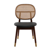 Sedia in rattan ed ecopelle nera