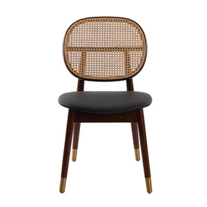 Sedia in rattan ed ecopelle nera