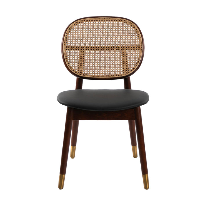 Sedia in rattan ed ecopelle nera