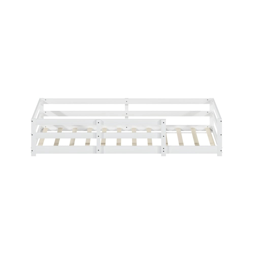 Letto Montessori con Sponda ¨C MINIMAL ¨C Pino Massello, Bianco, 90x200