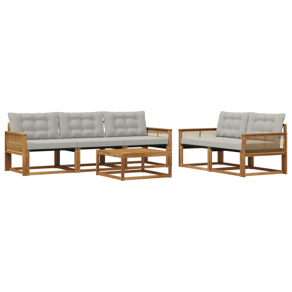Set di divani da esterno 6 pcs Naturale e Grigio Chiaro