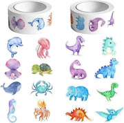 1000 pezzi di adesivi rotondi e animali marini - dinosauro oceano premio per bambini