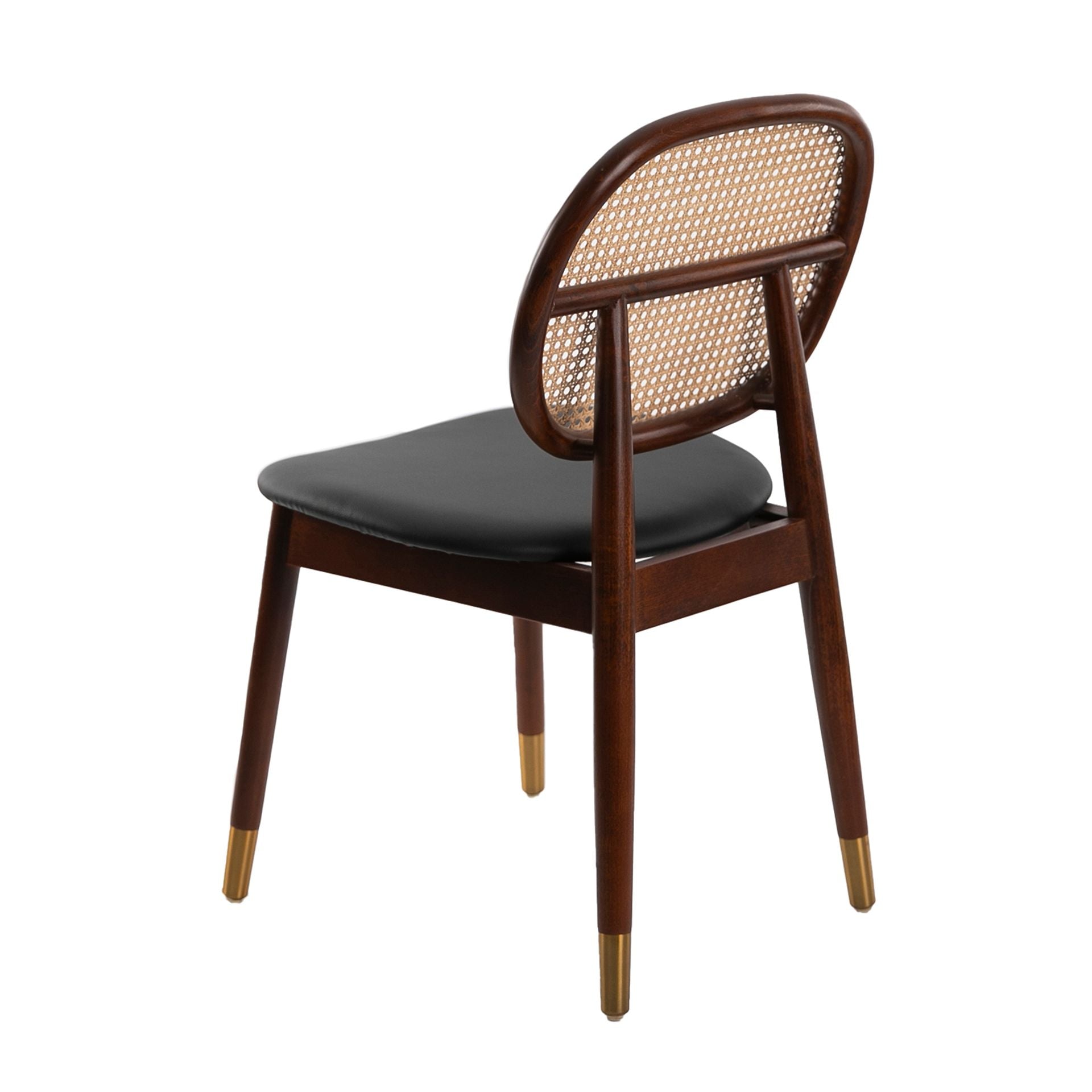 Sedia in rattan ed ecopelle nera