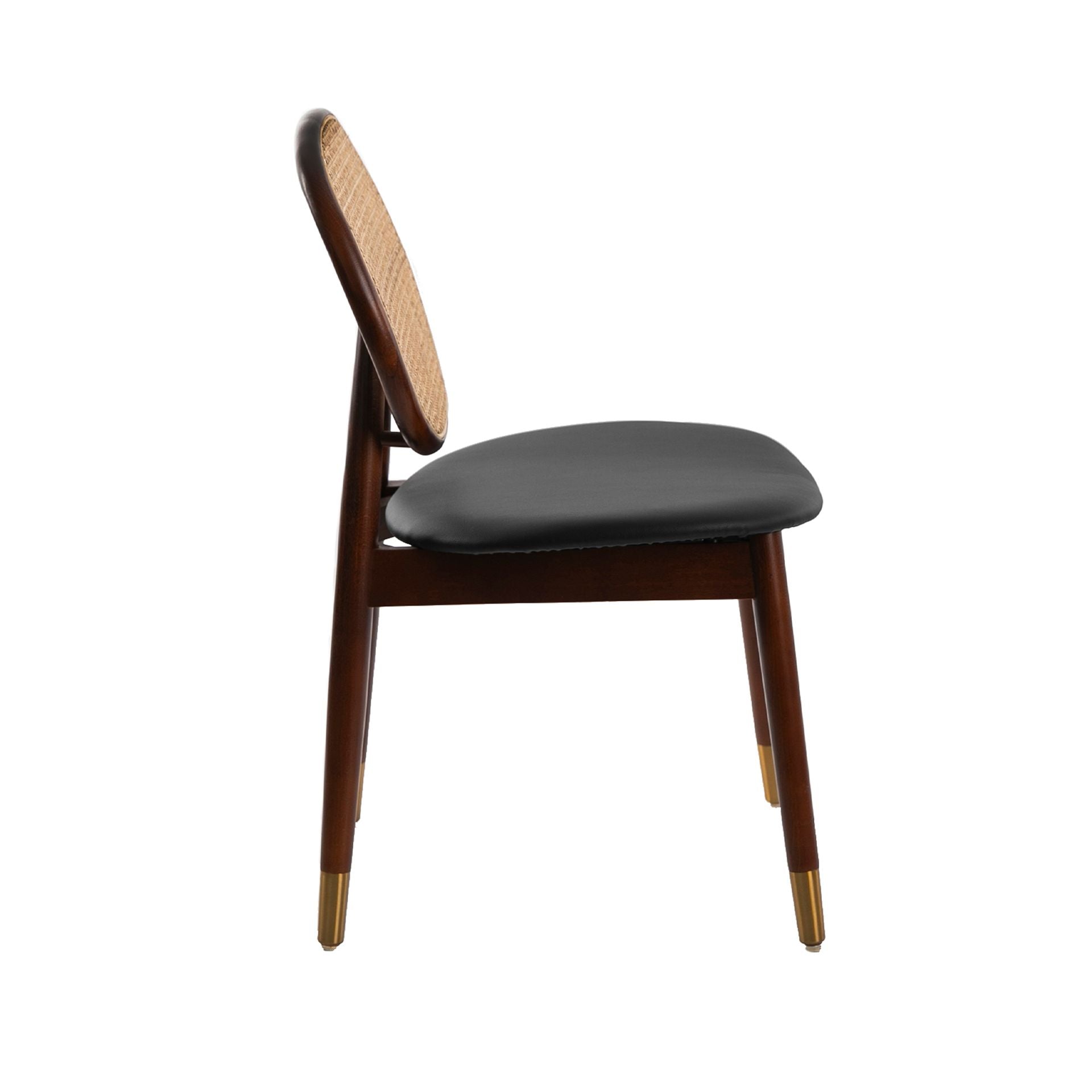 Sedia in rattan ed ecopelle nera