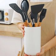 Supporto per oggetti in ceramica per cucina 7" x 4" nero, contenitore per utensili da banco da cucina Design semplice, contenitore per oggetti da banco da cucina, cassetta per le cucchiaie in legno