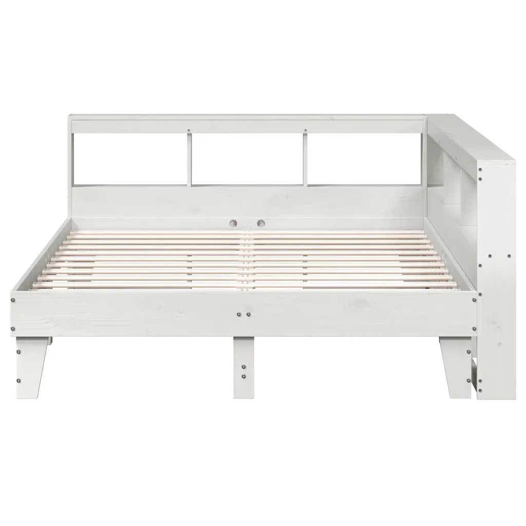Letto Libreria senza Materasso-Struttura Letto con contenitore Bianco 150x200 cm Legno di Pino 213887