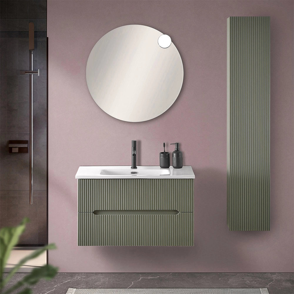 Mobile bagno sospeso 80 cm verde opaco cannettato Bali