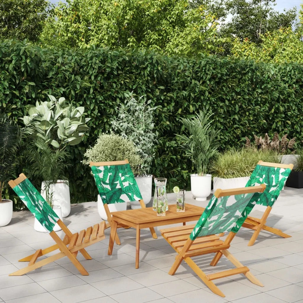 Sedie da Giardino Pieghevoli 4 pz | Sedie da Esterno Verde Tessuto e Legno Massello