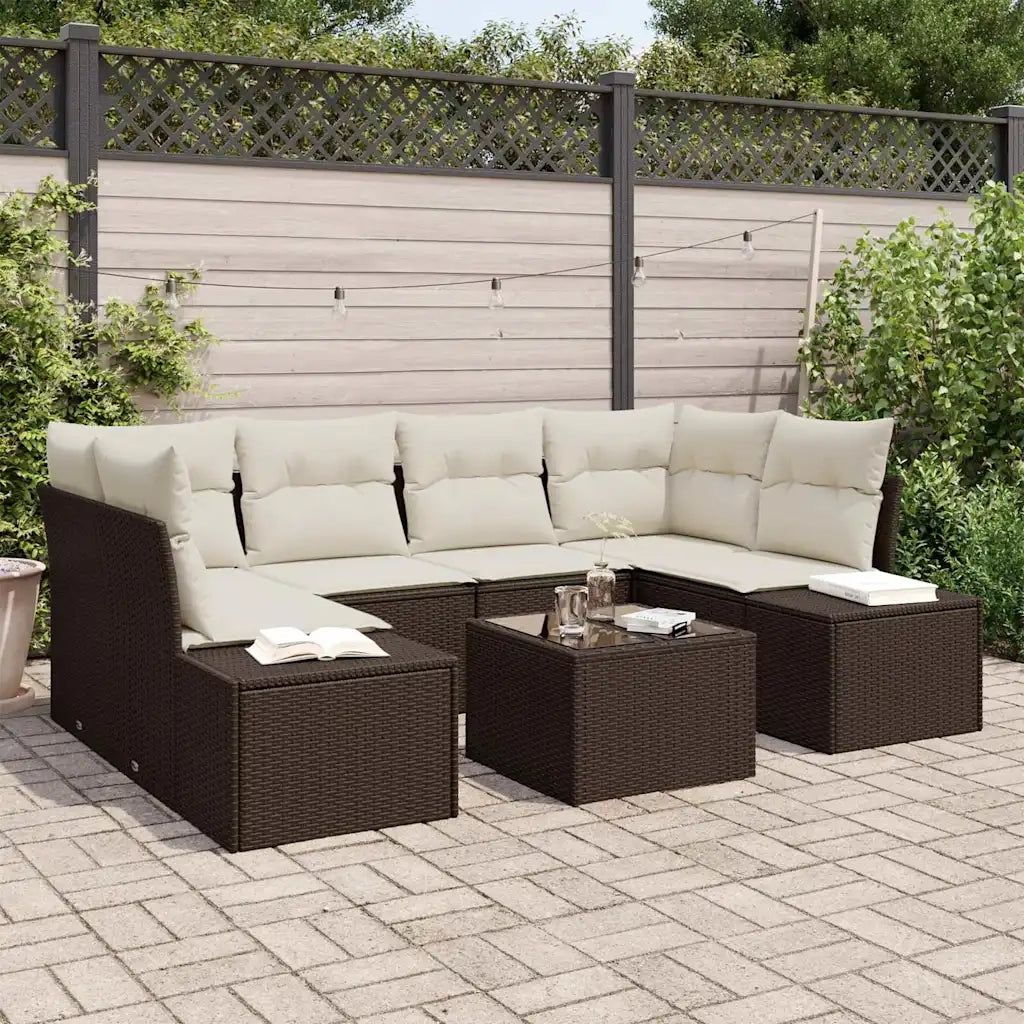 Set Divano da Giardino 8 pcs Marrone e Crema polyrattan