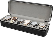 Cassetto di conservazione per orologi e smartwatch - Supporto orologio in PU pelle con chiusura a zip - Scatola orologio per uomo e donna - 6 fessure.