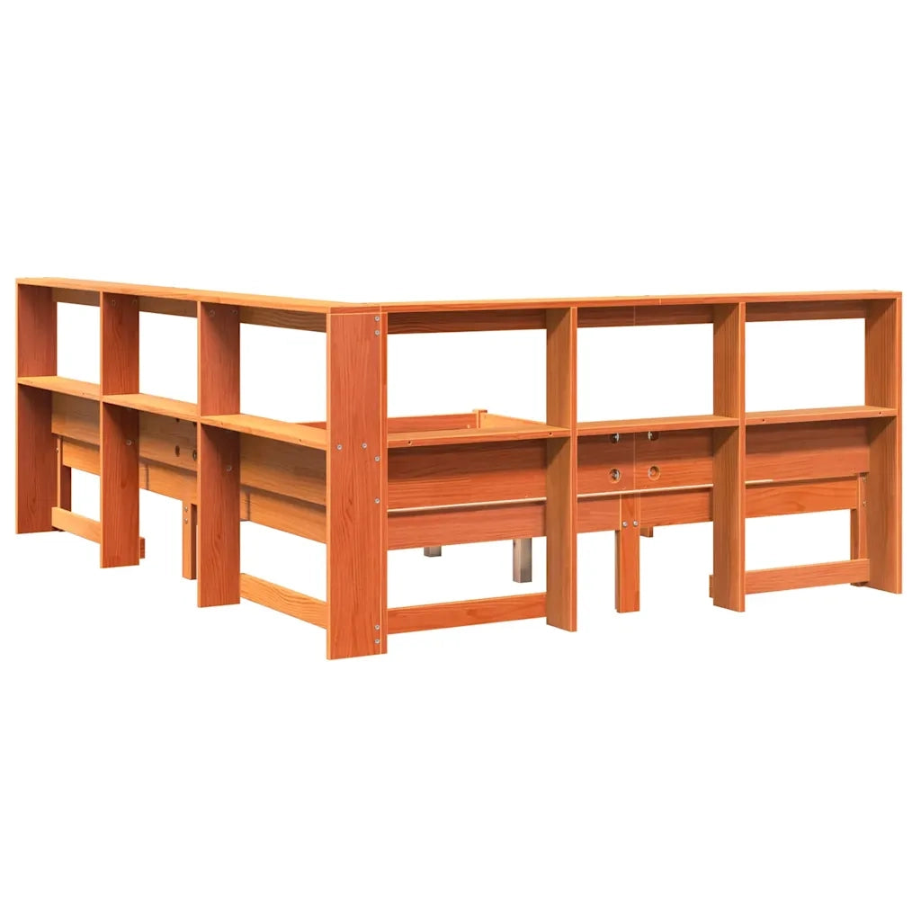 Letto Libreria senza Materasso-Struttura Letto con contenitore Marrone Cera 140x200 cm in Pino 162491