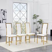 Sedia da pranzo Set di 4 con schienale ergonomico e piedini antiscivolo in similpelle PU Bianco e Oro