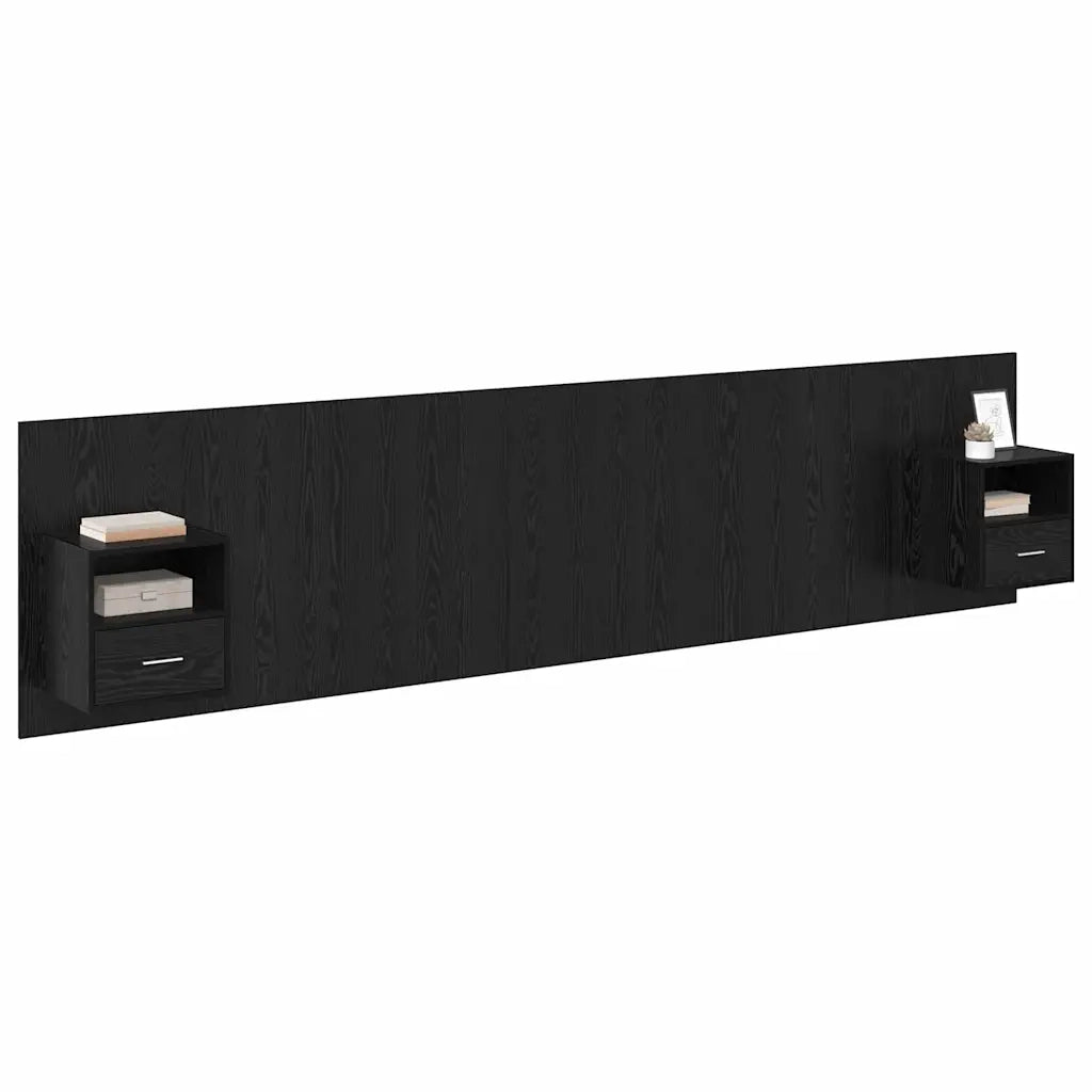 Testiera | Testata con Comodino 3 pcs Rovere Nero Legno multistrato