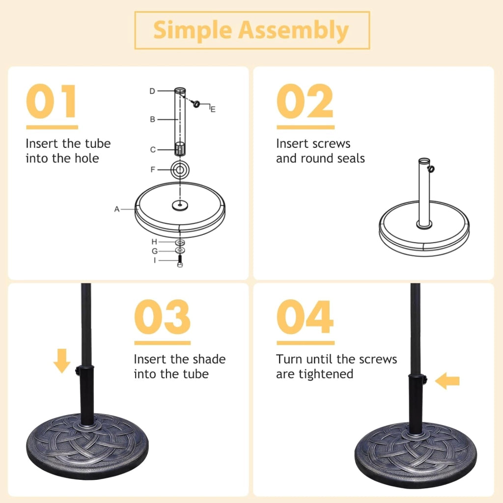 Supporto per ombrellone rotondo in resina, supporto per palo ombrellone, diametro 38/48 mm, base per ombrellone, 19 kg, base parasole per giardino, terrazza, balcone, bronzo