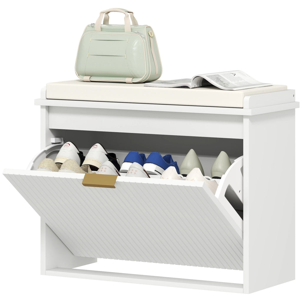 Panca con cuscino, cassetto e portascarpe ¨C zephmum ¨C bianco, 62x26x47.5 cm