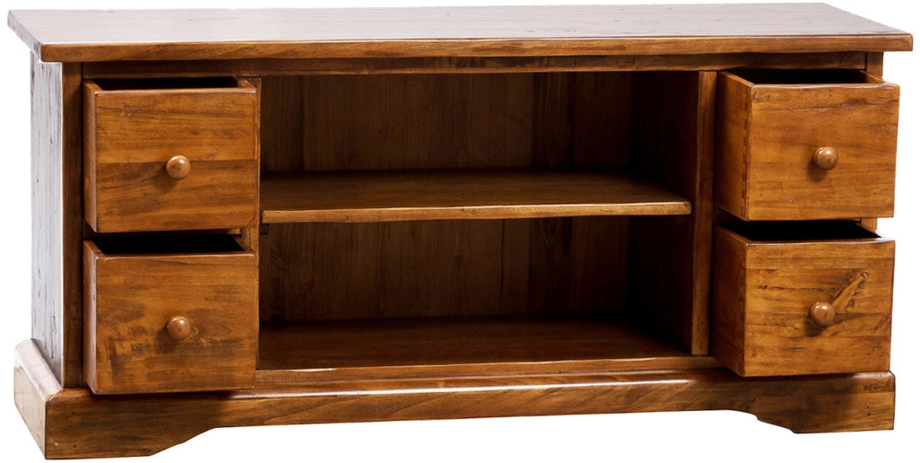 Biscottini Mobile porta Tv Country in legno massello di tiglio finitura noce L129xPR40xH60 cm. Made in Italy