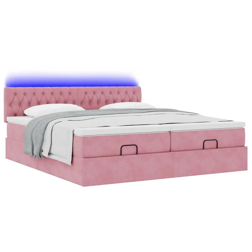 Struttura Letto Pouf con Materassi Rosa 200x200 cm Velluto 3312952