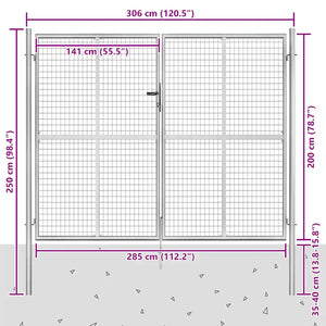 Cancello per Giardino in Acciaio Zincato 306x250 cm Argento cod mxl 58094