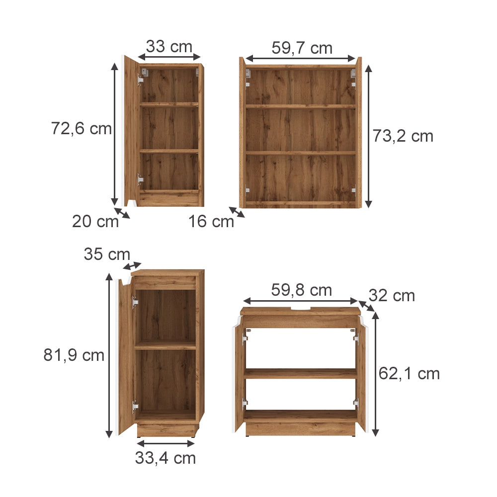 Vicco Set di mobili da bagno Rovere/bianco a strisce 4 parti